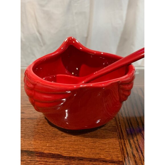 Red Ceramic Cardinal Serving Bowl With Matching Spoon By DEMDACO NWT - Picture 4 of 7